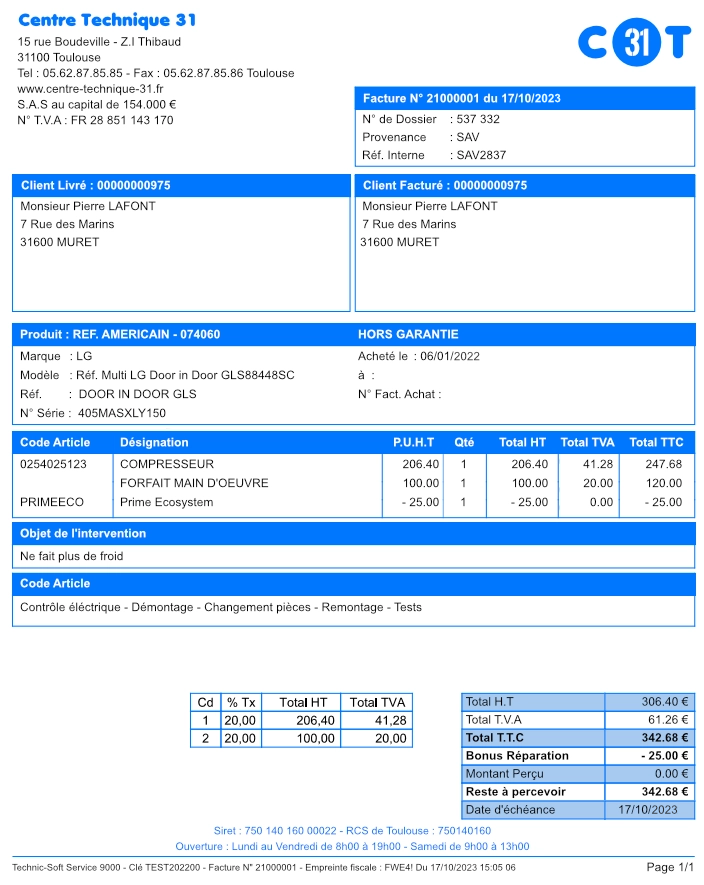 Document Devis & Facture SAV Electroménager Qualirépar